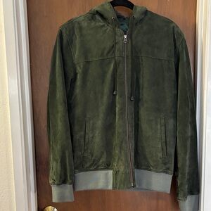 Classic Genuine Soft Suede Hooded Jacket Green Men’s Small